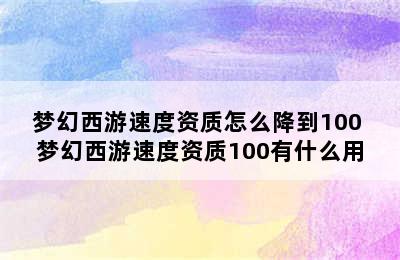 梦幻西游速度资质怎么降到100 梦幻西游速度资质100有什么用